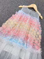 Sleeveless gradient applique little girl’s flower dress