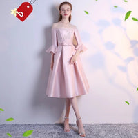Pink satin bridesmaid dress student prom dress