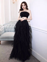 Strapless black prom dress long
