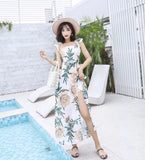 Floral spaghetti straps slit beach dress