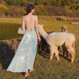 Backless sparkly prom dress long