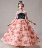 Pink applique ball gown for little girl