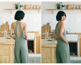 Backless green jumpsuit