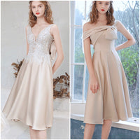 Sleeveless short prom dress beige