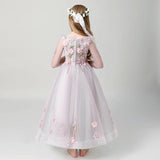 Middle sleeve embroidered appliqué kid's gown