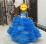 Kid's ball gown blue purple light pink long party dress