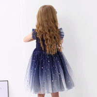 Sleeveless sparkly red blue dress for little girl