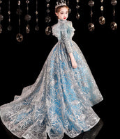 Sparkly lake blue ball gown for little girl