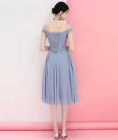 Knee length blue bridesmaid dress chiffon
