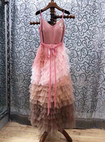 Spaghetti straps pink tulle ball gown