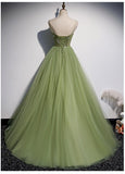 Spaghetti straps green prom dress tulle dress
