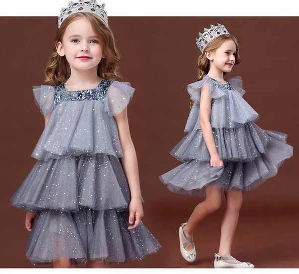 Sleeveless sparkly grey dress for little girl