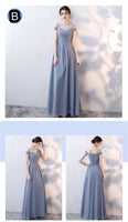 Gray Blue bridesmaid dress one shoulder halter v neck long