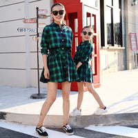 Long sleeve plaid mother and daughter matching dresses