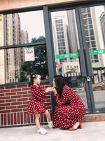 Burgundy dots mother and daughter matching dresses
