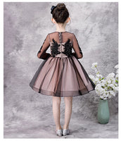 Long sleeve child black prom dress lace and tulle flower girl dress
