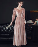 Light pink velvet bridesmaid dresses half sleeve