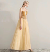 Off the shoulder sequin blue tulle evening dress sparkly yellow prom dress