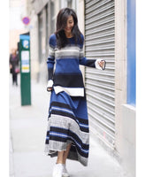 Striped knitting outfits blue knitted skirt