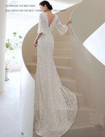Half sleeve white lace mermaid dress