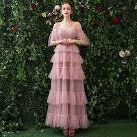 Floor length long Pink tulle bridesmaid dress
