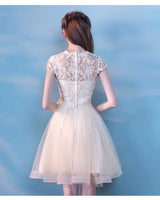 Champagne lace tulle prom dress