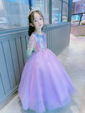 Sparkly long sleeve little girl's sequin lavender ball gown