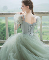 Mint green prom dress square neckline bridesmaid dress