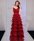 Spaghetti straps tiered dress red and black