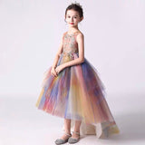 Blue orange high low rainbow dress for little girl