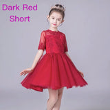 Half sleeve flower girl dress white dark red