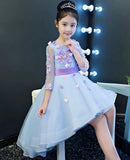 Little girl's middle sleeve high low sky blue dress