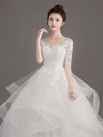 Half sleeve wedding dress white ball gown