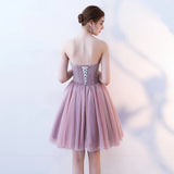 Applique short pink prom dress