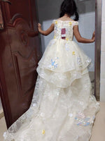 Beige prom dress for little girl embroidered ball gown