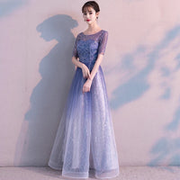 Gradient purple prom dress middle sleeve sparkly gown