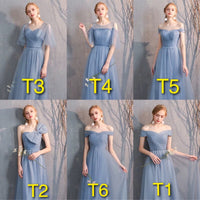 Floor length long Sky blue tulle bridesmaid dresses