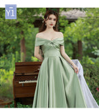 Green bridesmaid dresses calf length long