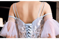 Pink blue spaghetti straps wedding gown