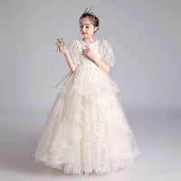 Short sleeve sequin ball gown for little girl