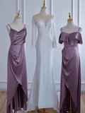 Spaghetti straps purple bridesmaid dresses