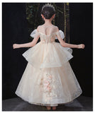 Champagne flower girl dress embroidered party wear dress