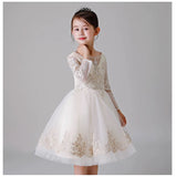 Long sleeve champagne lace and tulle flower girl dress satin kid's gown
