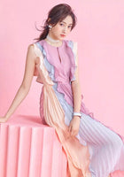 Calf length long blush pink pleated dress