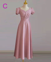 Calf length long pink bridesmaid dresses