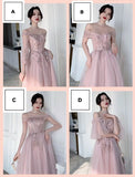 Floor length long pink bridesmaid dresses