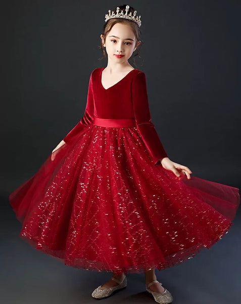 Long sleeve little girl's fleece inner winter dress