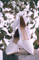 6cm 7cm 8cm high heels white lace wedding shoes