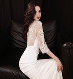 Half sleeve mermaid white prom dress