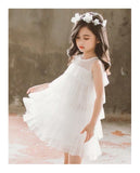 Sleeveless champagne pink black white dress for little girl